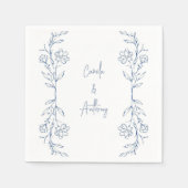 Blue Floral Boho Side Border Wedding Serviette (Vorderseite)