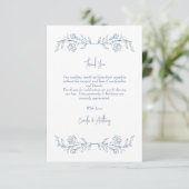 Blue Floral Boho Top Border Wedding Dankeskarte (Stehend Vorderseite)