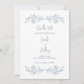 Blue Floral Boho Top Border Wedding Einladung (Vorderseite)