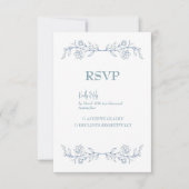 Blue Floral Boho Top Border Wedding RSVP Karte (Vorderseite)