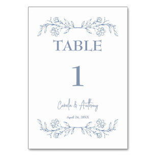 Blue Floral Boho Top Border Wedding Tischnummer