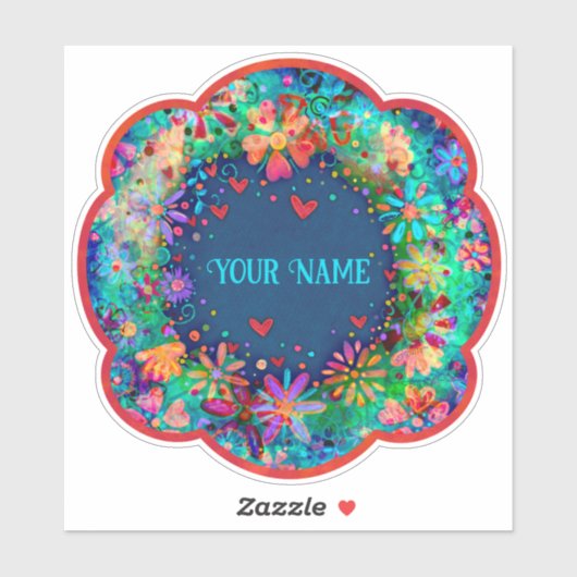 Blue Floral Boho Trendname Inspirivity Sticker (Blatt)