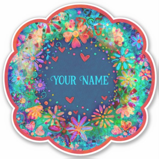 Blue Floral Boho Trendname Inspirivity Sticker (Vorderseite)