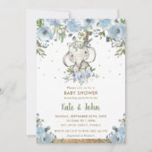 Blue Floral Boho Tribal Elephant Boy Baby Dusche Einladung (Vorderseite)