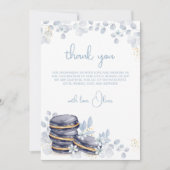 Blue Floral Bonjour Bébé Macaron Babydusche Dankeskarte (Vorderseite)