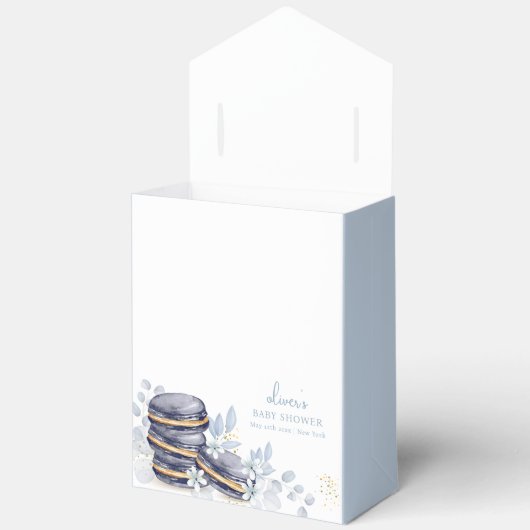 Blue Floral Bonjour Bébé Macaron Babydusche Geschenkschachtel (Offen)