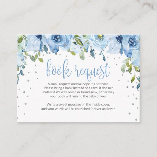 Blue Floral Book Request Card for Baby Shoower Begleitkarte (Vorderseite)