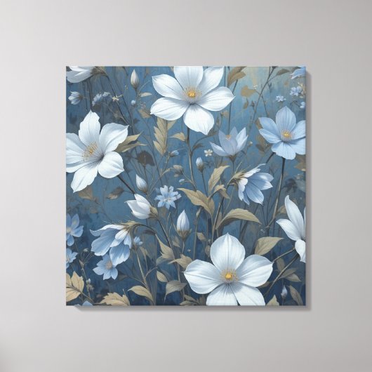 Blue Floral Botanic Muster AI Digital Wall Art Leinwanddruck (Vorderseite)