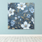 Blue Floral Botanic Muster AI Digital Wall Art Leinwanddruck (Insitu (Holzboden))