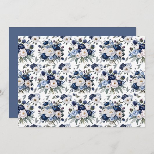 Blue Floral Botanical Note Card Mitteilungskarte (Vorne/Hinten)