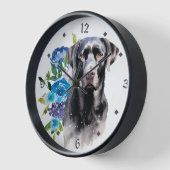 Blue Floral Bouquet Black Labrador Retriever Dog Uhr (Winkel)
