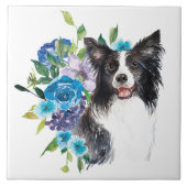 Blue Floral Bouquet Border Collie Fliese (Vorderseite)