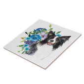 Blue Floral Bouquet Border Collie Fliese (Seite)