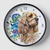 Blue Floral Bouquet Buff Cocker Spaniel Dog Uhr (Vorderseite)