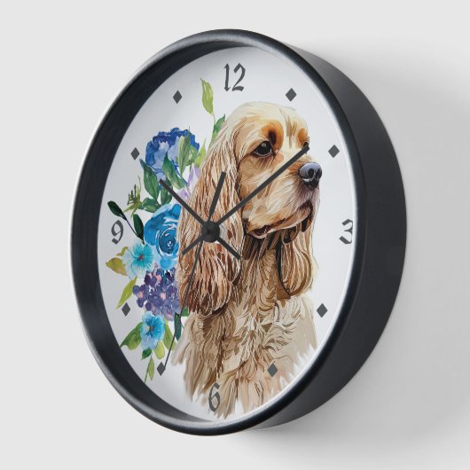 Blue Floral Bouquet Buff Cocker Spaniel Dog Uhr (Winkel)