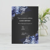 BLUE FLORAL BOUQUET ELEGANT JEDEN ANLASS SCHWARZ EINLADUNG (Stehend Vorderseite)