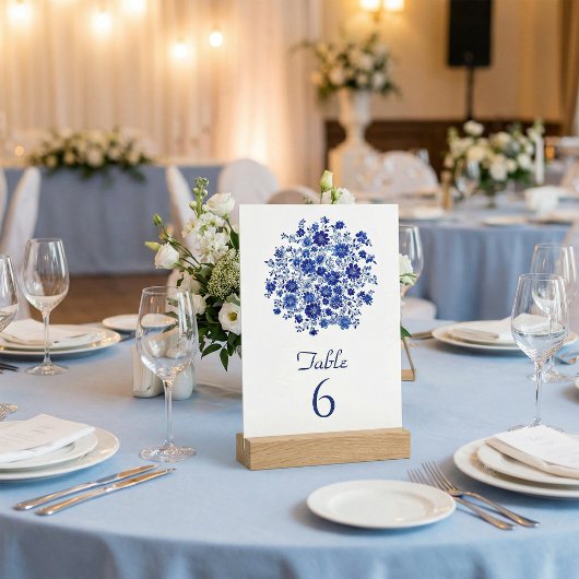 Blue Floral Bouquet Wedding Table Number Einladung