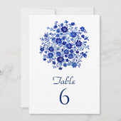 Blue Floral Bouquet Wedding Table Number Einladung (Vorderseite)