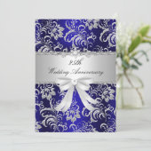 Blue Floral & Bow 25. Hochzeitstag Einladung (Stehend Vorderseite)
