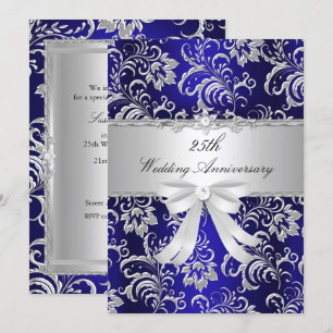 Blue Floral & Bow 25. Hochzeitstag Einladung