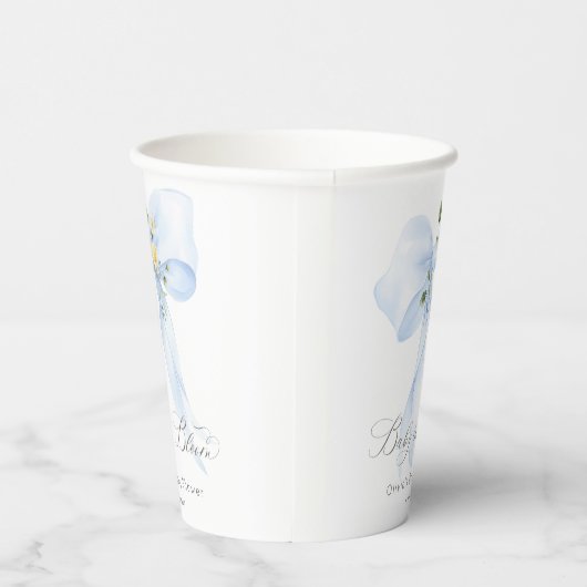Blue Floral Bow Baby in Bloom Baby Dusche Pappbecher (Rechts)
