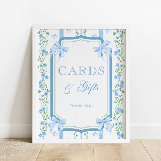 Blue Floral & Bow Cards und Geschenke Poster