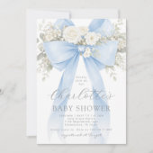 Blue Floral Bow It's a Boy Baby Shower Einladung (Vorderseite)