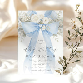 Blue Floral Bow It's a Boy Baby Shower Einladung