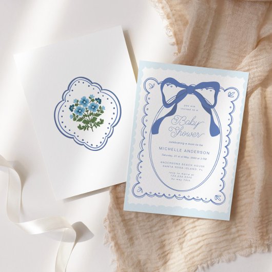 Blue Floral Bows Vintag Baby Dusche Einladung