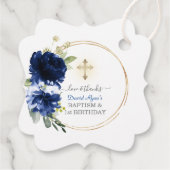 Blue Floral Boy 1. Geburtstag & Taufe Geschenkanhänger (Rückseite)