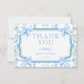 Blue Floral Boy Baby Dusche Danke Karte (Vorderseite)