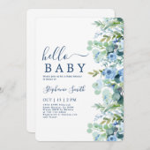 Blue Floral Boy Baby Dusche Einladung (Vorne/Hinten)