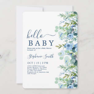 Blue Floral Boy Baby Dusche Einladung