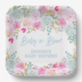 Blue Floral Boy Baby Dusche Pappteller (Vorderseite)