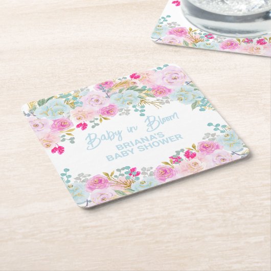 Blue Floral Boy Baby Dusche Rechteckiger Pappuntersetzer (angewinkelt)