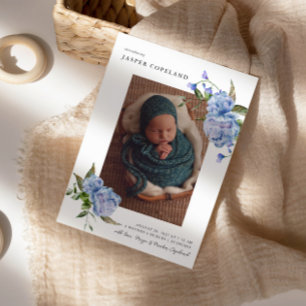 Blue Floral Boy Baby Foto Geburtsankündigung Ankündigung