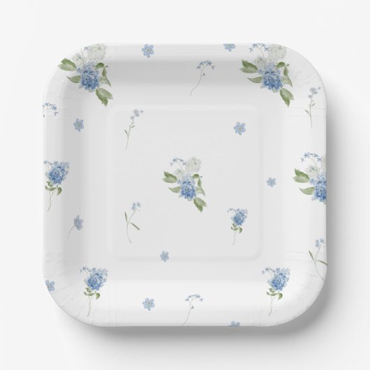 Blue Floral Boy Baby in Bloom Baby Shower Pappteller (Vorderseite)