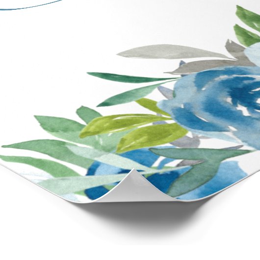 Blue Floral Boy Baptisposter Poster (Ecke)