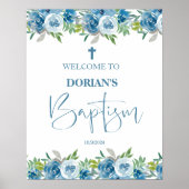 Blue Floral Boy Baptisposter Poster (Vorne)