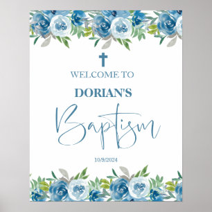 Blue Floral Boy Baptisposter Poster