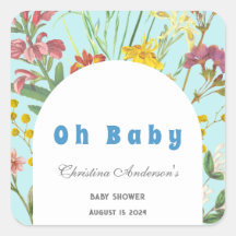 Blue Floral Boy Elegant Square Baby Dusche