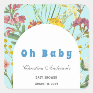 Blue Floral Boy Elegant Square Baby Dusche Quadratischer Aufkleber