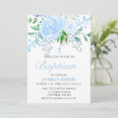 Blue Floral Boy Taufe Einladung (Stehend Vorderseite)