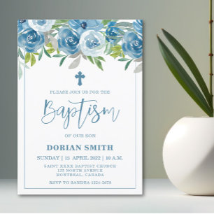Blue Floral Boy Taufe Einladung