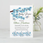 Blue Floral Branch Baby Dusche Einladung (Stehend Vorderseite)