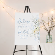 Blue Floral Brautparty Begrüßungszeichen