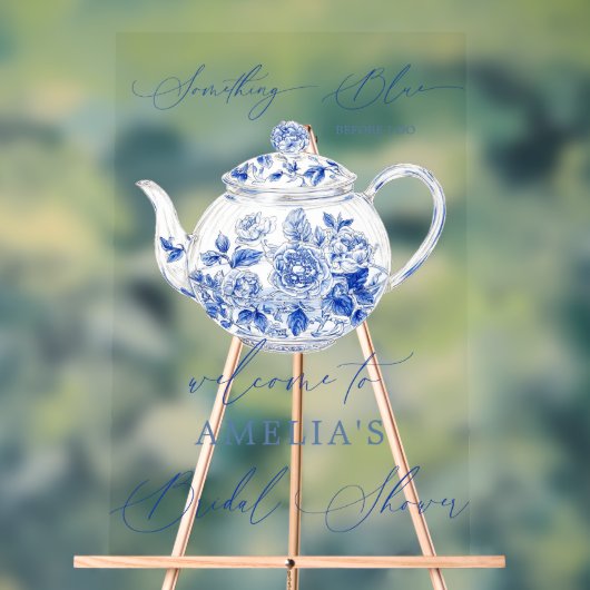 Blue Floral Brautparty Begrüßungszeichen Acrylschild (Neutral)