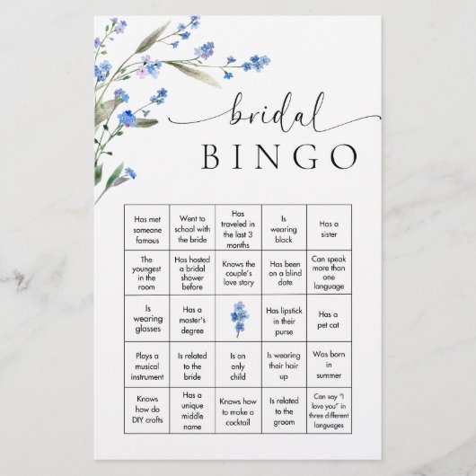 Blue Floral Brautparty Bingo Game Briefpapier (Vorderseite)