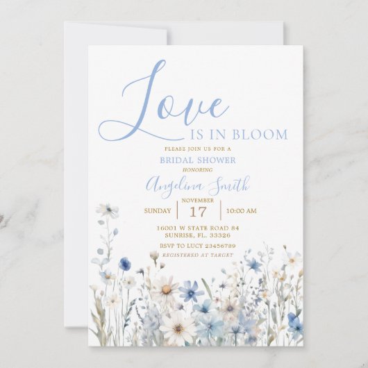 Blue Floral Brautparty Bridal Brunch Einladung (Vorderseite)