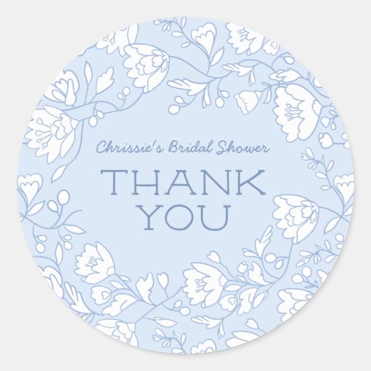 Blue Floral Brautparty Danke Stickers (Vorderseite)